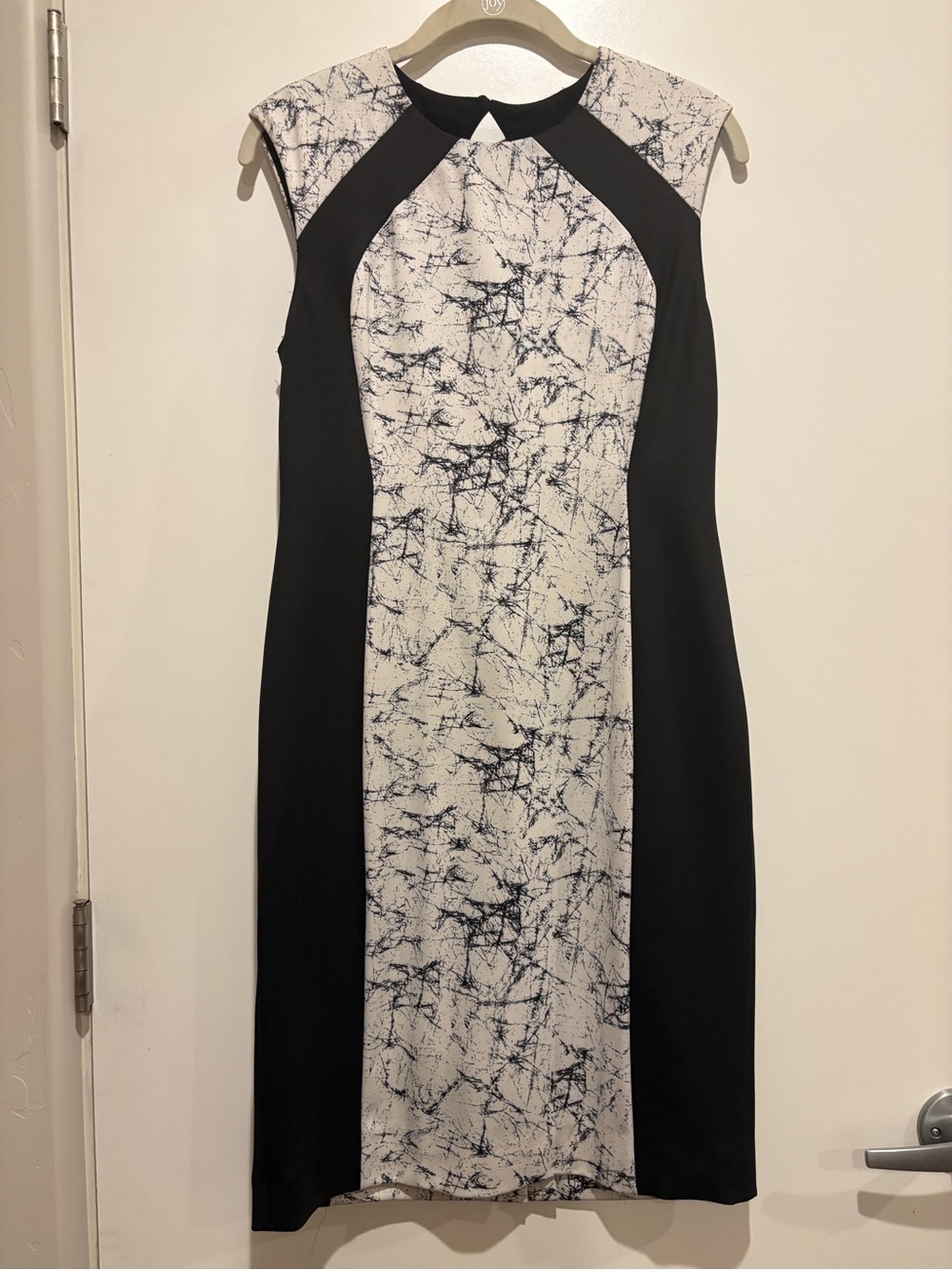 Catherine Malandrino Black and White Marble-Panel Midi Dress